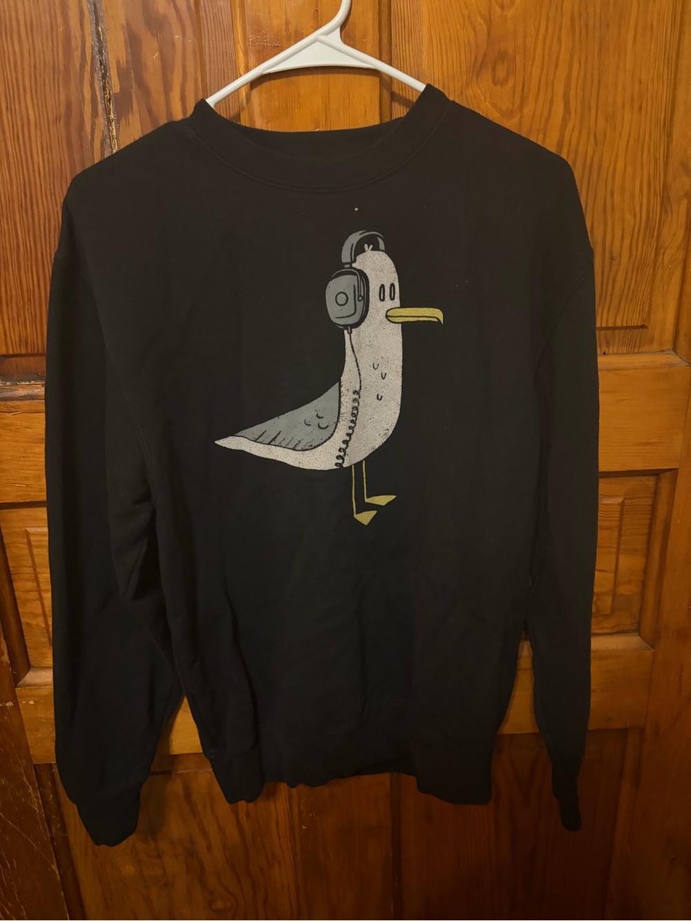 Men's Black Crewneck Sweatshirt with Seagull Graphic